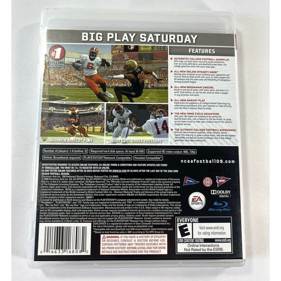 NCAA Football 09 Sony PlayStation 3 2008 PS3 Complete with Manual Tested - Picture 2 of 9